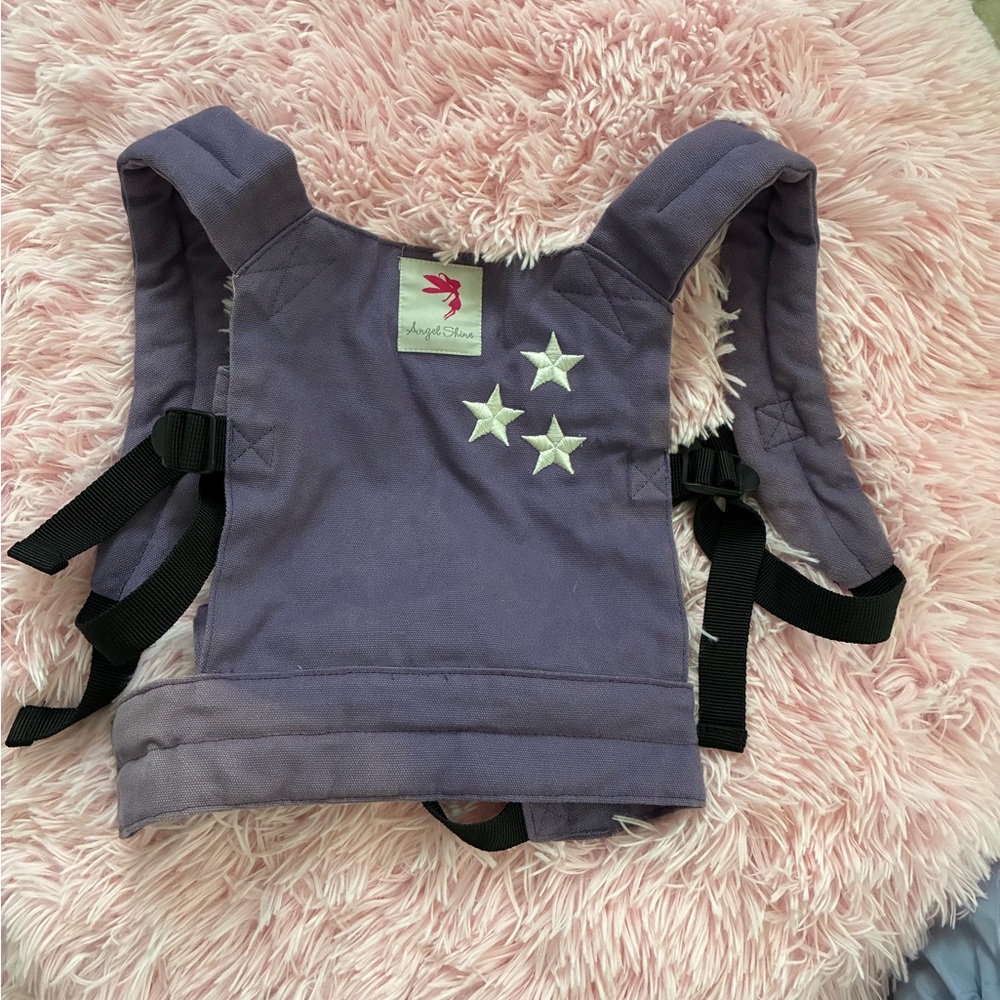 Angel Shine Baby Doll Carrier purple with white stars adjustable buckle straps